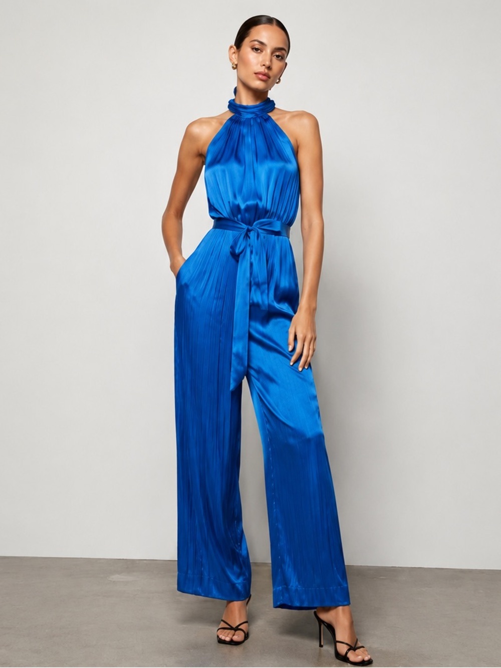 Zara Electric Blue Belted Evening Jumpsuit